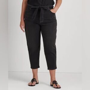 Lauren Ralph Lauren Belted High-Rise Tapered Jeans , Black Wash
Size 14W NWT